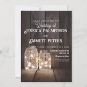 Rustic Wood Wedding Mason Jar Light Strings Custom Kaart (Voorkant)