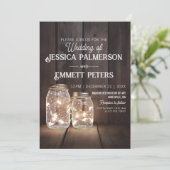 Rustic Wood Wedding Mason Jar Light Strings Custom Kaart (Staand voorkant)