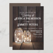 Rustic Wood Wedding Mason Jar Light Strings Custom Kaart (Voorkant / Achterkant)