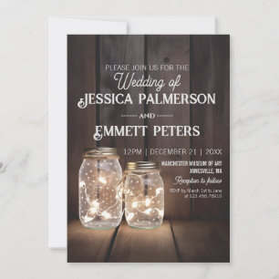 Rustic Wood Wedding Mason Jar Light Strings Custom Kaart