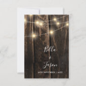 Rustic Wood Wedding met String Lights Reageer op RSVP Kaartje (Voorkant)