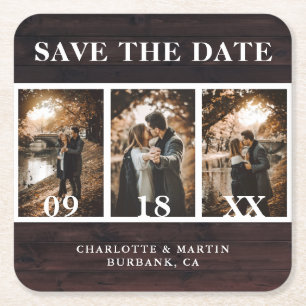 Rustic Wood Wedding Photo Save the Date Kartonnen Onderzetters