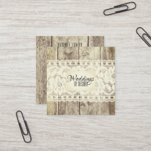 Rustic Wood Wedding Planner  Floral Lace Vierkante Visitekaartje