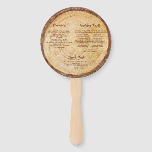 Rustic Wood Wedding Program Brown Handwriting Handwaaier (Achterkant)