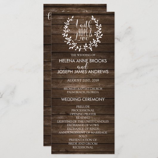Rustic Wood Wedding Programme Programmakaart (Voorkant / Achterkant)
