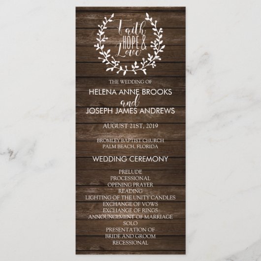 Rustic Wood Wedding Programme Programmakaart (Voorkant)