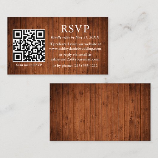 Rustic Wood Wedding QR RSVP Informatiekaartje (Voorkant / Achterkant)