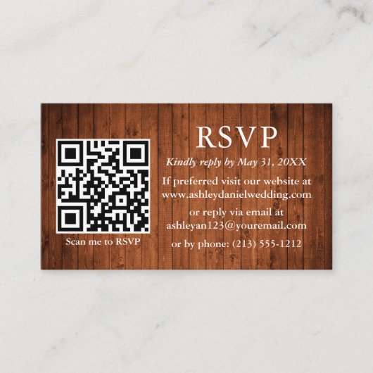 Rustic Wood Wedding QR RSVP Informatiekaartje (Voorkant)