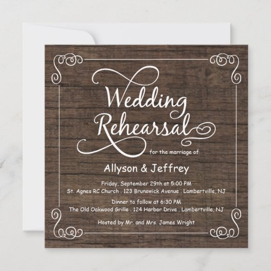 Rustic Wood Wedding Rehearsal Dinner Invitations Kaart (Voorkant)