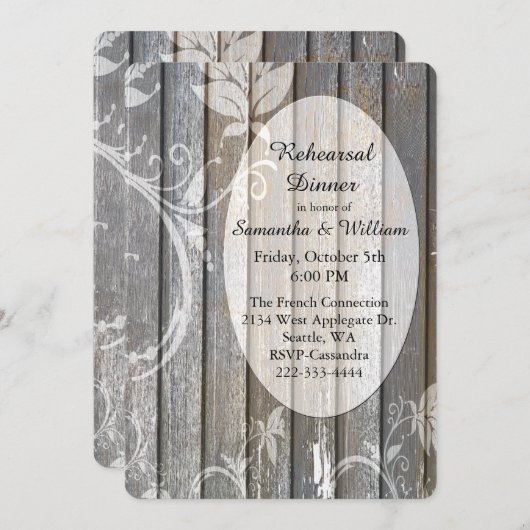 Rustic Wood Wedding Rehearsal Dinner Uitnodiging (Voorkant / Achterkant)