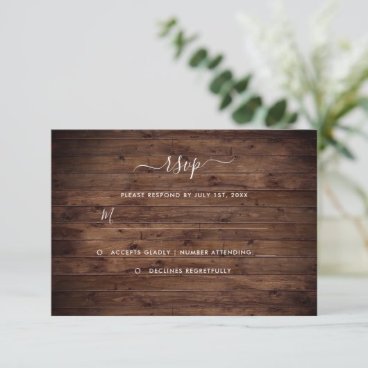Rustic Wood Wedding RSVP-kaart RSVP Kaartje (Staand voorkant)