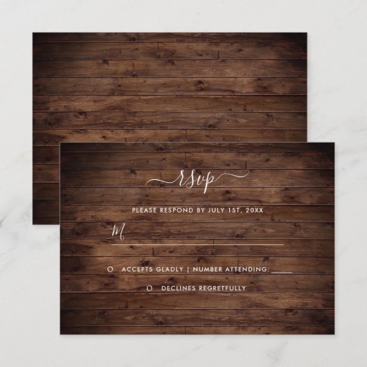 Rustic Wood Wedding RSVP-kaart RSVP Kaartje (Voorkant / Achterkant)