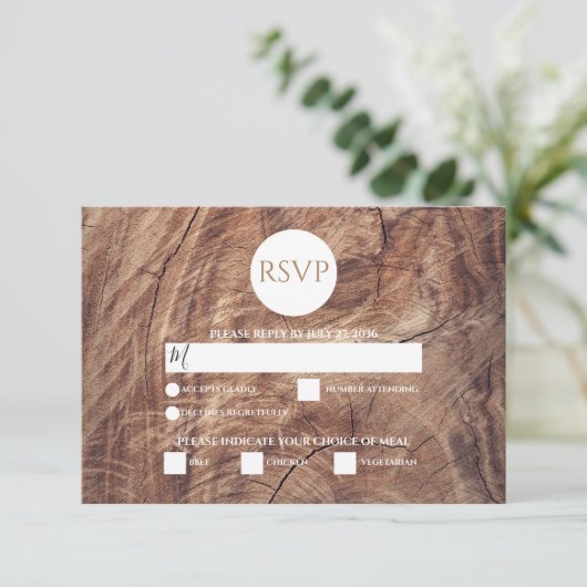 Rustic Wood Wedding RSVP-kaarten RSVP Kaartje (Staand voorkant)