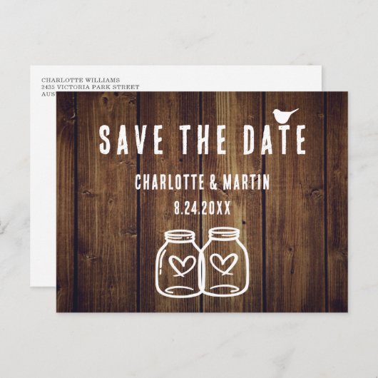 Rustic Wood Wedding Save the Date Briefkaart (Voorkant / Achterkant)