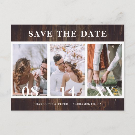 Rustic Wood Wedding Save the Date Briefkaarten (Voorkant)