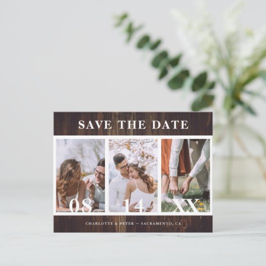 Rustic Wood Wedding Save the Date Briefkaarten (Staand voorkant)