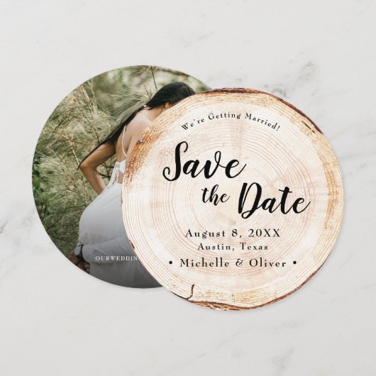 Rustic Wood Wedding Save the date custom photo Kaart (Voorkant / Achterkant)