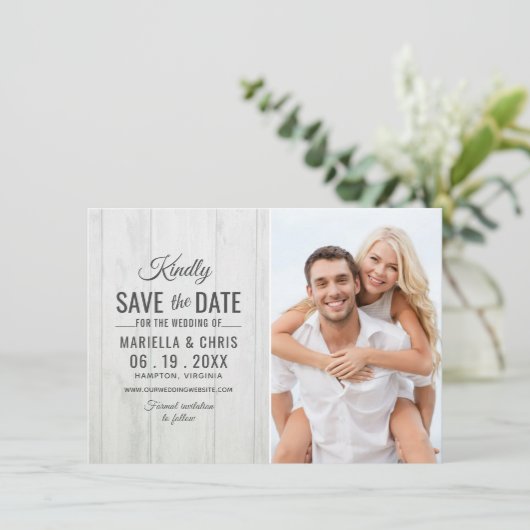 Rustic Wood Wedding Save the Date Decoupage (Staand voorkant)