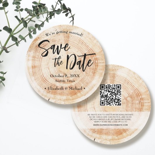 Rustic Wood Wedding Save the date met website Inv Kaart