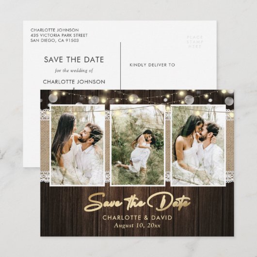 Rustic Wood Wedding Save the Date Photo Briefkaart (Voorkant / Achterkant)