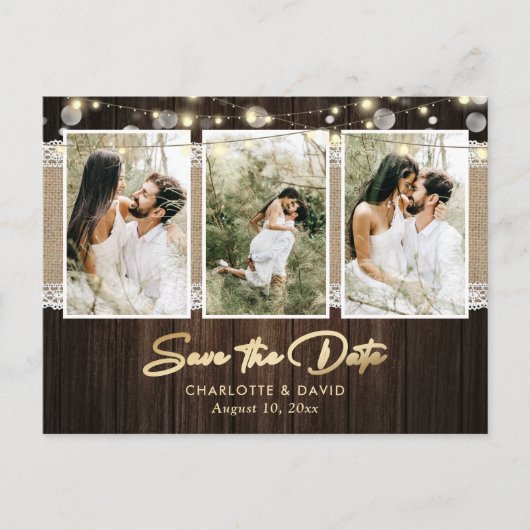 Rustic Wood Wedding Save the Date Photo Briefkaart (Voorkant)