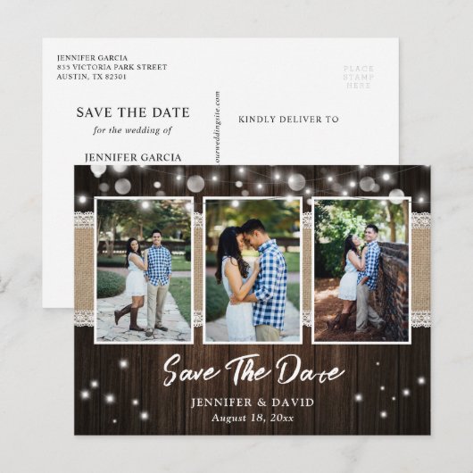 Rustic Wood Wedding Save the Date Photo Briefkaart (Voorkant / Achterkant)