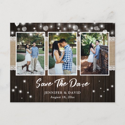 Rustic Wood Wedding Save the Date Photo Briefkaart (Voorkant)