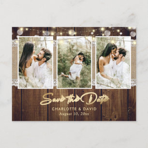 Rustic Wood Wedding Save the Date Photo Briefkaart