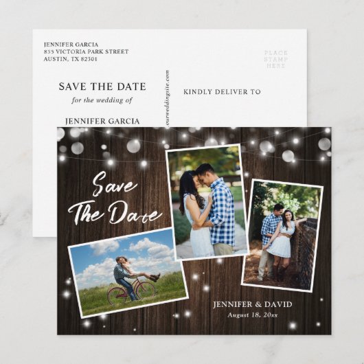 Rustic Wood Wedding Save the Date Photo Briefkaart (Voorkant / Achterkant)