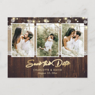 Rustic Wood Wedding Save the Date Photo Briefkaart