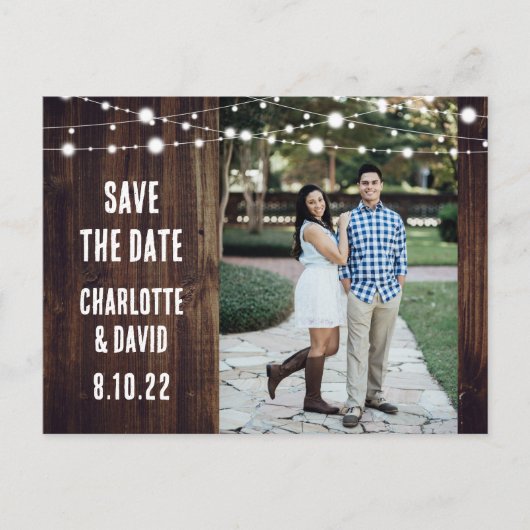 Rustic Wood Wedding Save the Date Photo Briefkaart (Voorkant)