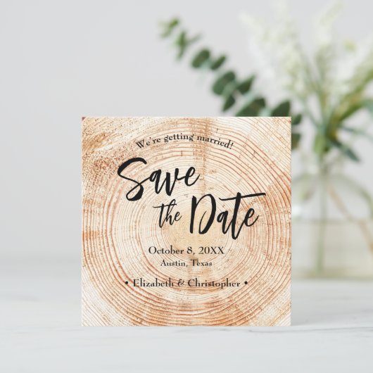Rustic Wood Wedding Save the date with website Inv Kaart (Staand voorkant)