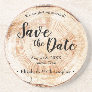Rustic Wood Wedding Save the Date Zandsteen Onderzetter