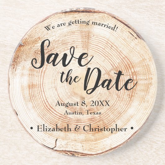 Rustic Wood Wedding Save the Date Zandsteen Onderzetter (Voorkant)