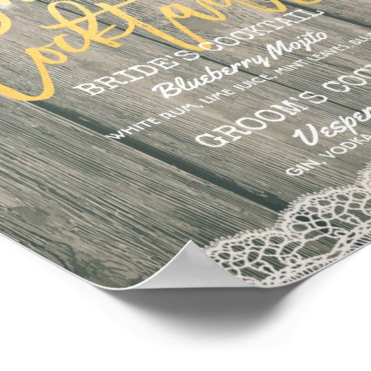 Rustic Wood Wedding Signature Cocktail Drink Menu Poster (Hoek)