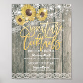 Rustic Wood Wedding Signature Cocktail Drink Menu Poster (Voorkant)