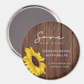Rustic Wood Wedding Sunflower Save the Date Magneet (Voorkant / Achterkant)