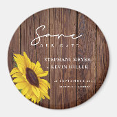 Rustic Wood Wedding Sunflower Save the Date Magneet (Voorkant)