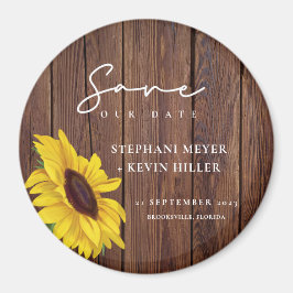 Rustic Wood Wedding Sunflower Save the Date Magneet