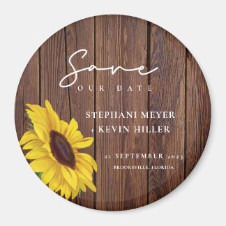 Rustic Wood Wedding Sunflower Save the Date Magneet