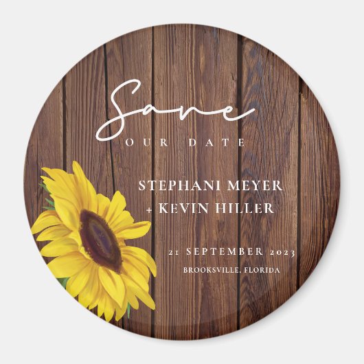 Rustic Wood Wedding Sunflower Save the Date Magneet (Voorkant)