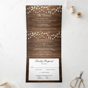 Rustic Wood Wedding Tri-Fold Invitations RSVP Drieluik Uitnodiging