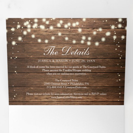 Rustic Wood Wedding Tri-Fold Invitations RSVP Drieluik Uitnodiging (Binnenzijde eerst)