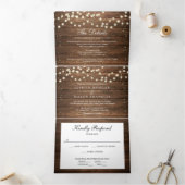 Rustic Wood Wedding Tri-Fold Invitations RSVP Drieluik Uitnodiging (Binnen)
