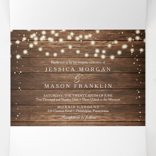 Rustic Wood Wedding Tri-Fold Invitations RSVP Drieluik Uitnodiging (Binnenkant midden)