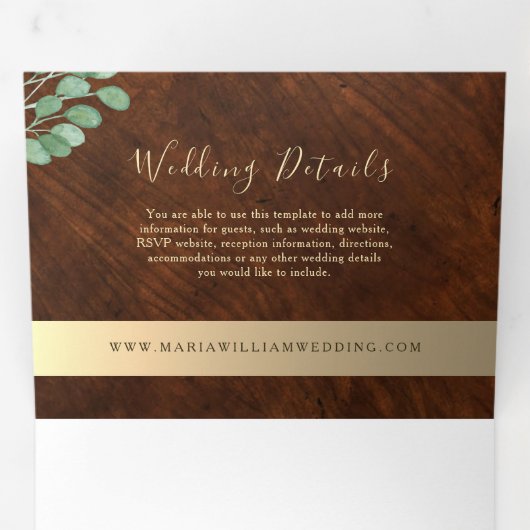 Rustic Wood Wedding Tri-Fold Uitnodiging (Binnenzijde eerst)