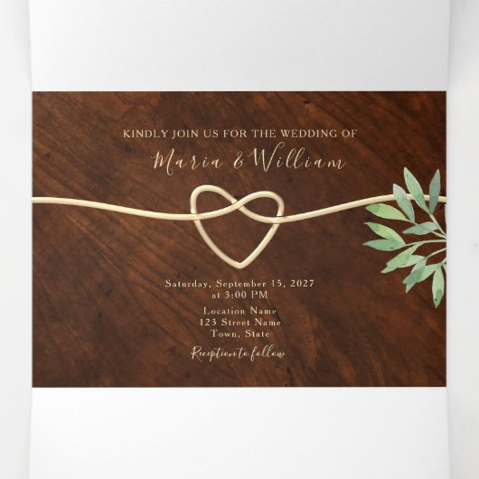 Rustic Wood Wedding Tri-Fold Uitnodiging (Binnenkant midden)