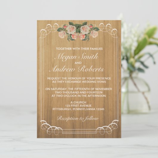 Rustic Wood Wedding Uitnodiging (Staand voorkant)