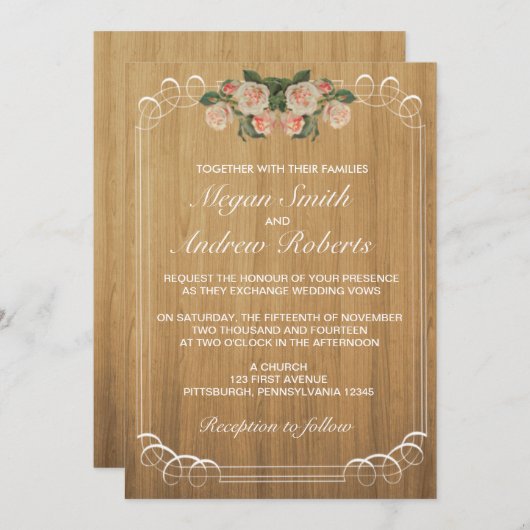 Rustic Wood Wedding Uitnodiging (Voorkant / Achterkant)