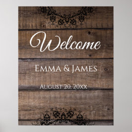Rustic Wood Wedding Welcome Sign Name, Date Poster
